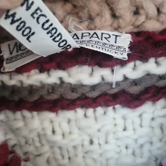 Vintage Worlds Apart Chunky Hand Knit Wool Cropped Cardigan Sweater Size M - Picture 5 of 11